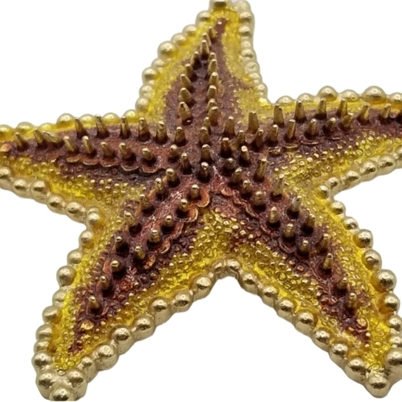 Trifari Jewelry - Trifari Enamel Starfish Brooch Pin Vintage Gold Tone Nautical Ocean Beach Animal